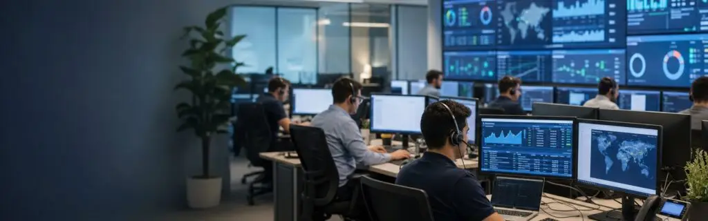 Real managed IT service desk, remote support and operations monitoring scene